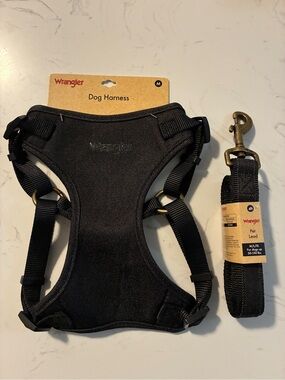 Wrangler Dog Harness & 4ft Leash Bundle Set Black Medium M New with Tags NWT